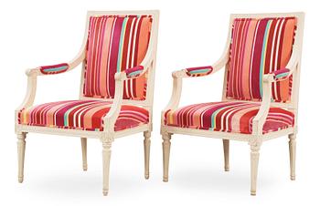 1385. A pair of Gustavian late 18th century armchairs by J Lindgren, master 1770.