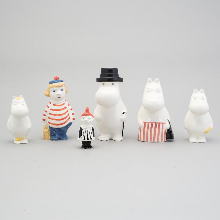 Six TUULIKKI PIETILÄ porcelain Moomin figuries from Arabia, 1990's.