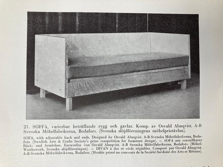 Osvald Almqvist, soffa, Svenska Möbelfabrikerna, Bodafors, för Stockholmsutställningen 1930.