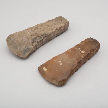 Two neolithic wide edged flint axes.