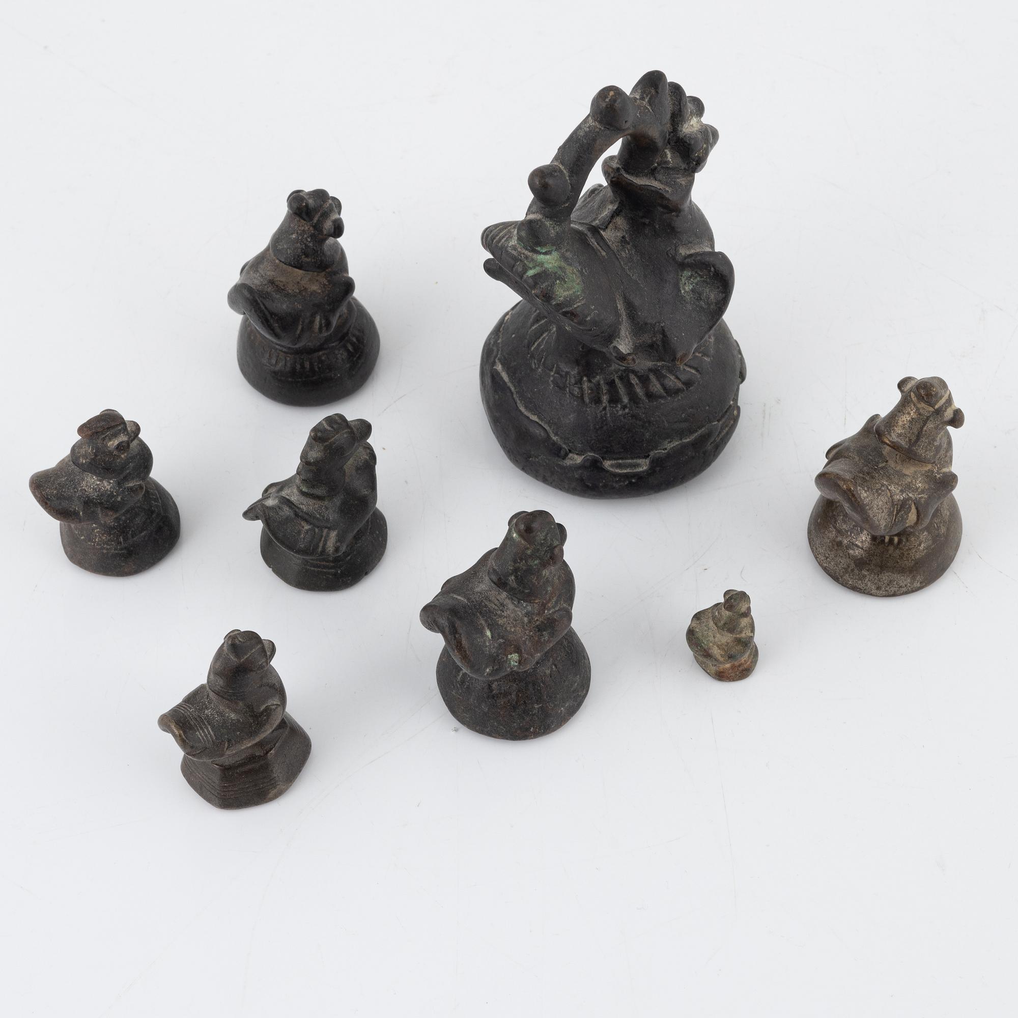 Eight bronze weights, Burma, 19th-20th century.