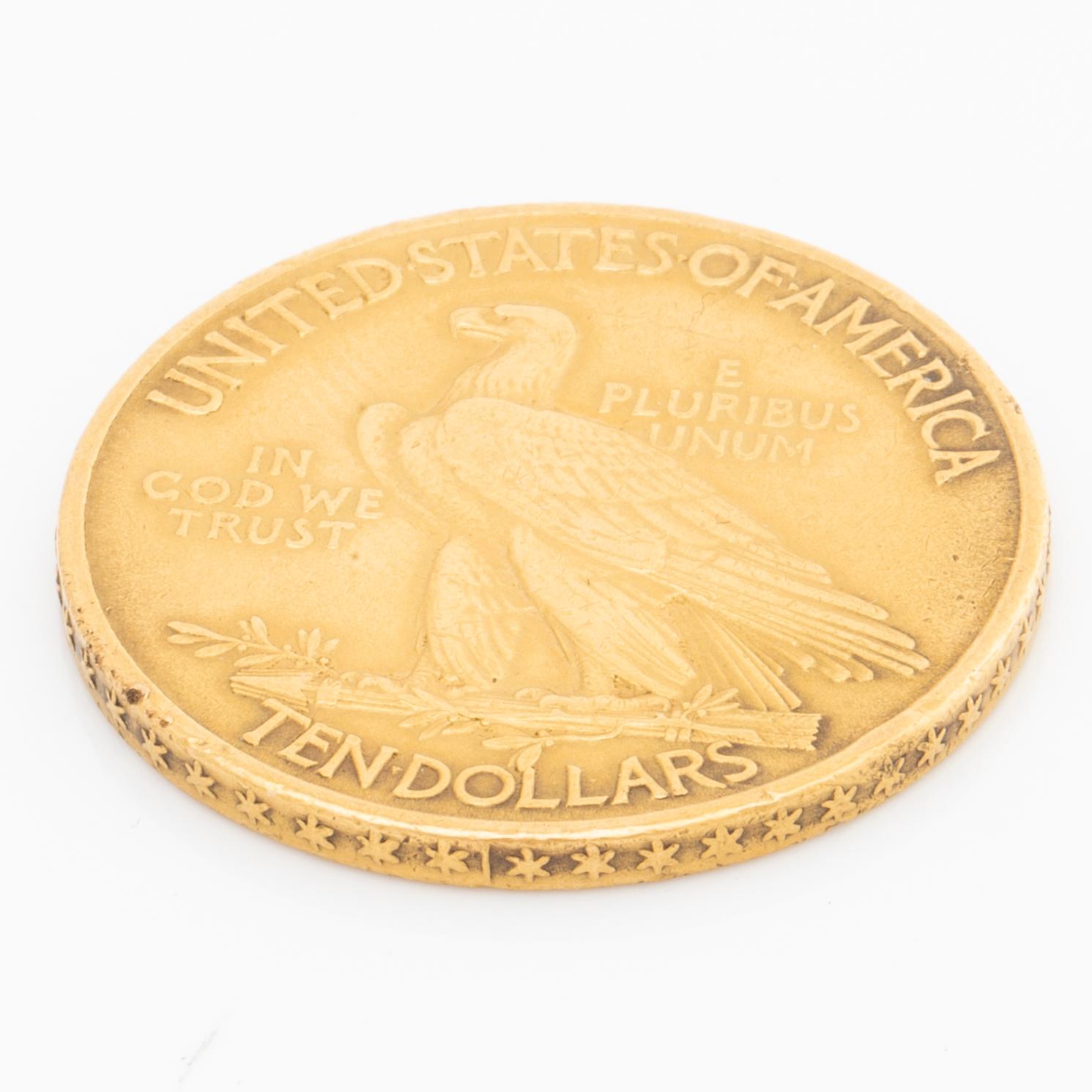 A 10 dollars Indian Head gold coin from 1910.