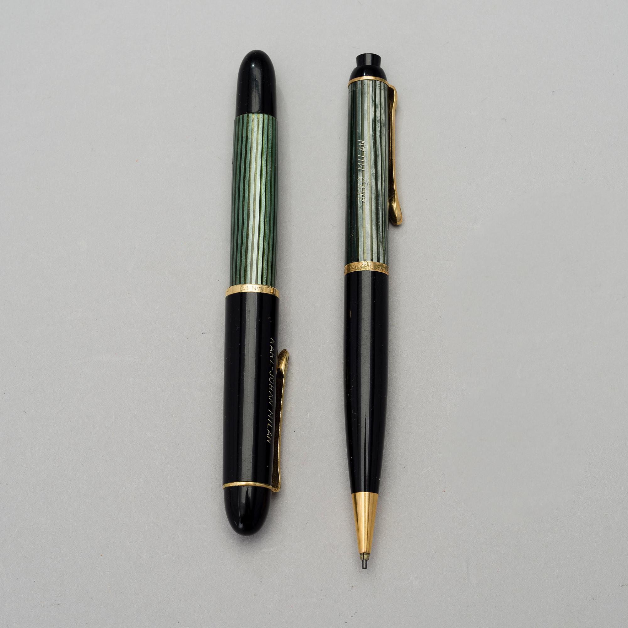 PENNOR 2 ST, Pelikan, blyerts- och bläckpenna, 1950-tal.
