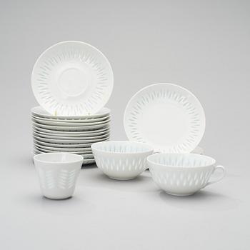 A RICE GRAIN PORCELAIN SET OF TEA CUPS BY FRIEDL HOLZER-KJELLBERG, 18 pcs, signed Arabia F.H-Kj Finland.