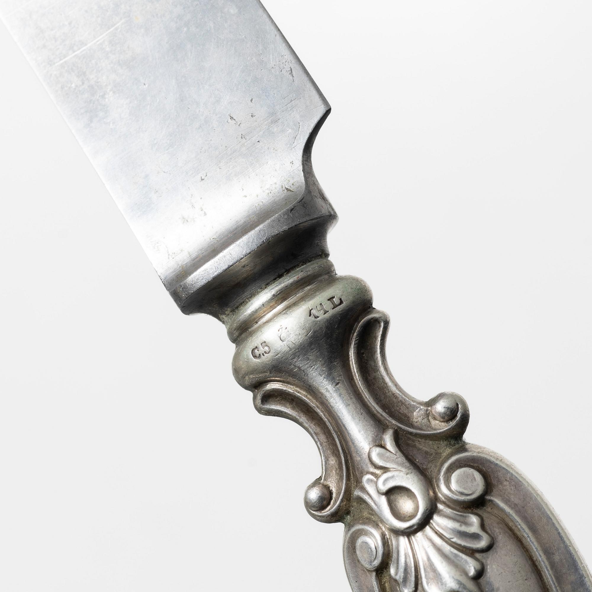 Five silver knives, Lars Larsson & co, Gothenburg, Sweden 1857.