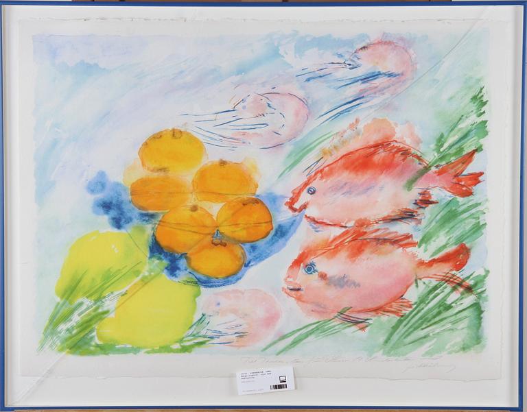 LINDERHOLM, LENA. Färglitografi, sign med dedikation.