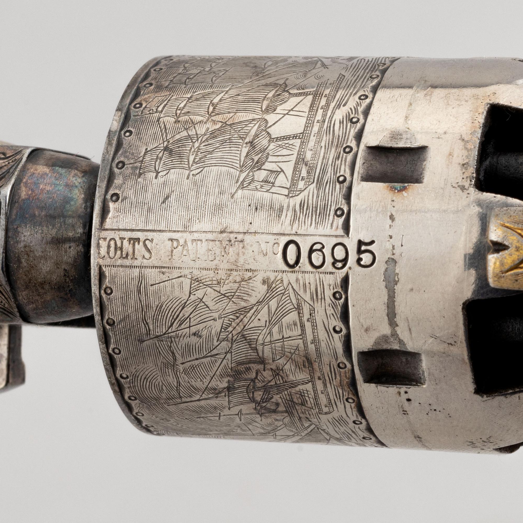 A percussion revolver, Colt 1851 Navy, in case, from the year 1863.