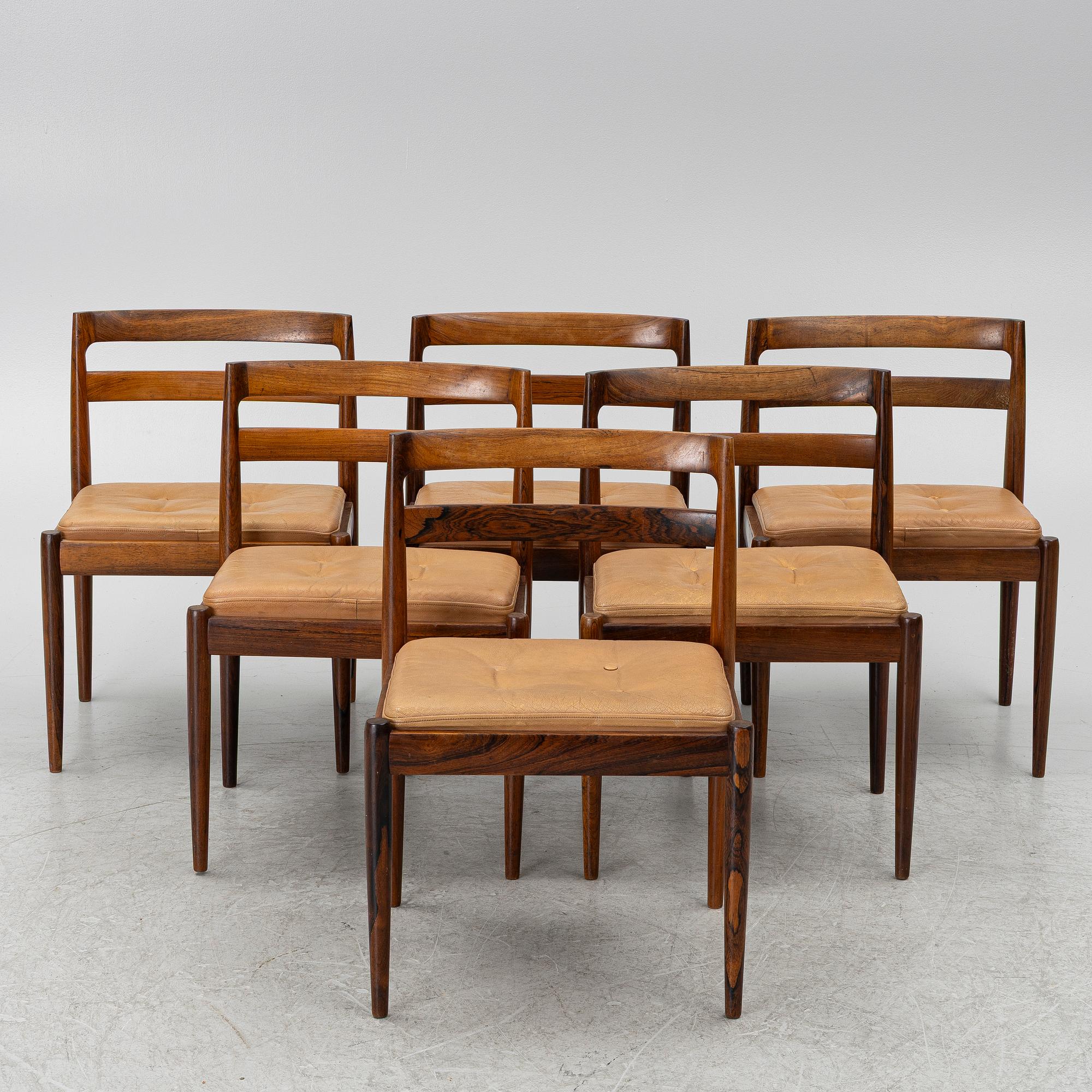 Kai Kristiansen, Stolar, 6 st, "Univers" modell 301, Magnus Olesen, Durup, Denmark, 1960-tal.