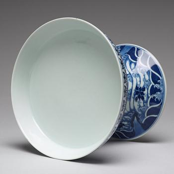 A blue and white Tazza, Qing dynasty with Qianlong mark.