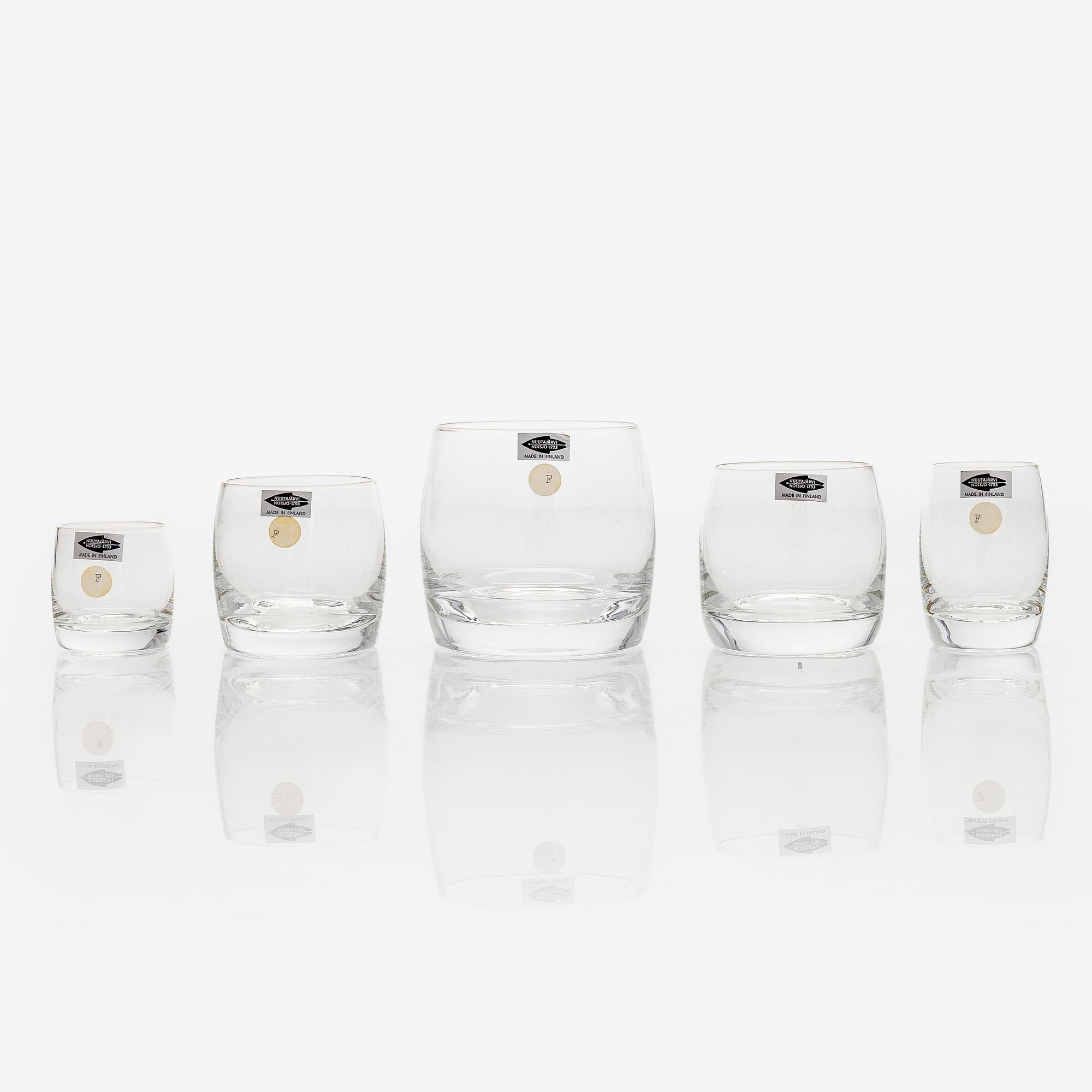 Oiva Toikka, a 59-piece "Tynnyri 2763" glass service, Nuutajärvi. In production 1964-1971.