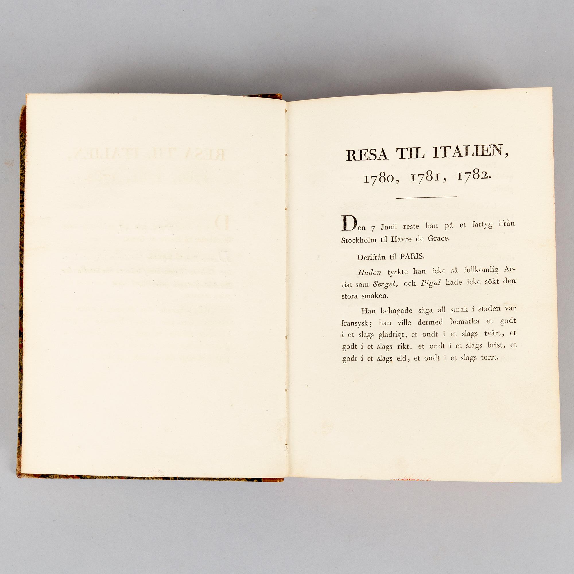 ”Resa til Italien”, med 38 handkolorerade planscher.