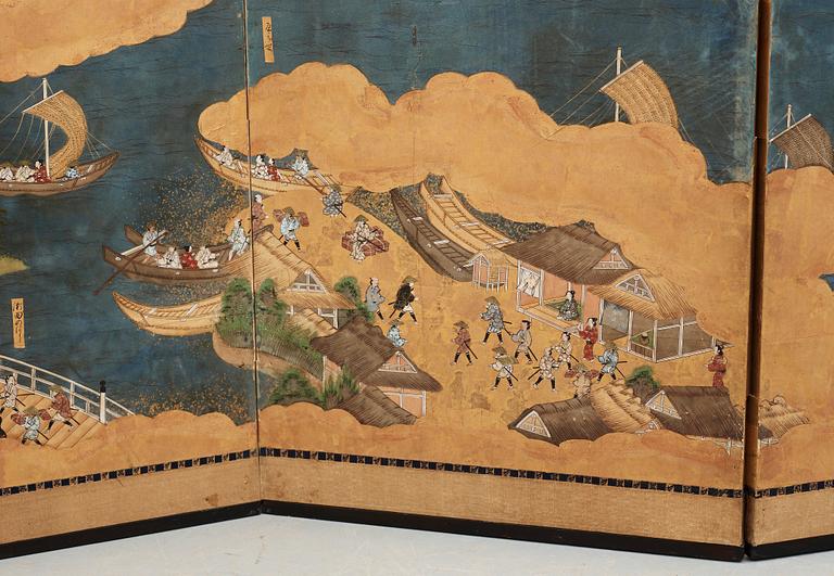 VIKSKÄRM, sex delar. Japan, Edo (1603-1868).