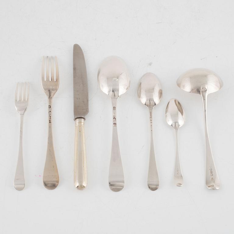 A 73-piece silver cutlery set, different makers, London & Exeter, England, 1752-presumably 1837.