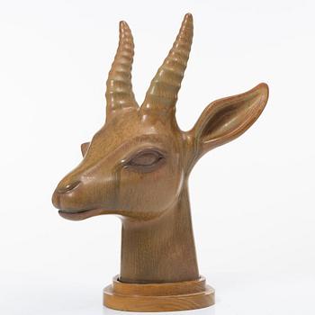 Gunnar Nylund, a stoneware figurine of an antilope head, Rörstrand, Sweden, numbered 194/200.