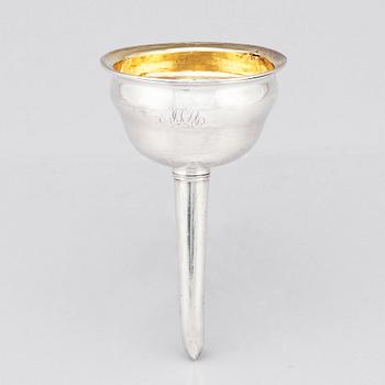 A Swedish 19th century parcel-gilt silver wine-strainer, mark of Johan Petter Grönvall, Stockholm 1822.