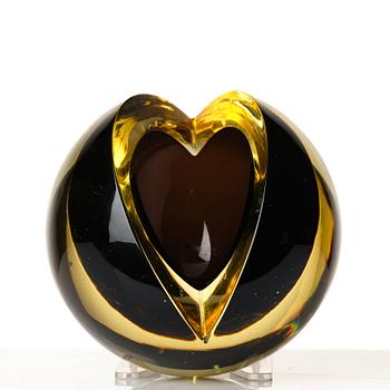 Nanny Still, a yellow and black 'Melon' vase/sculpture, Riihimäen Lasi Oy, Finland.