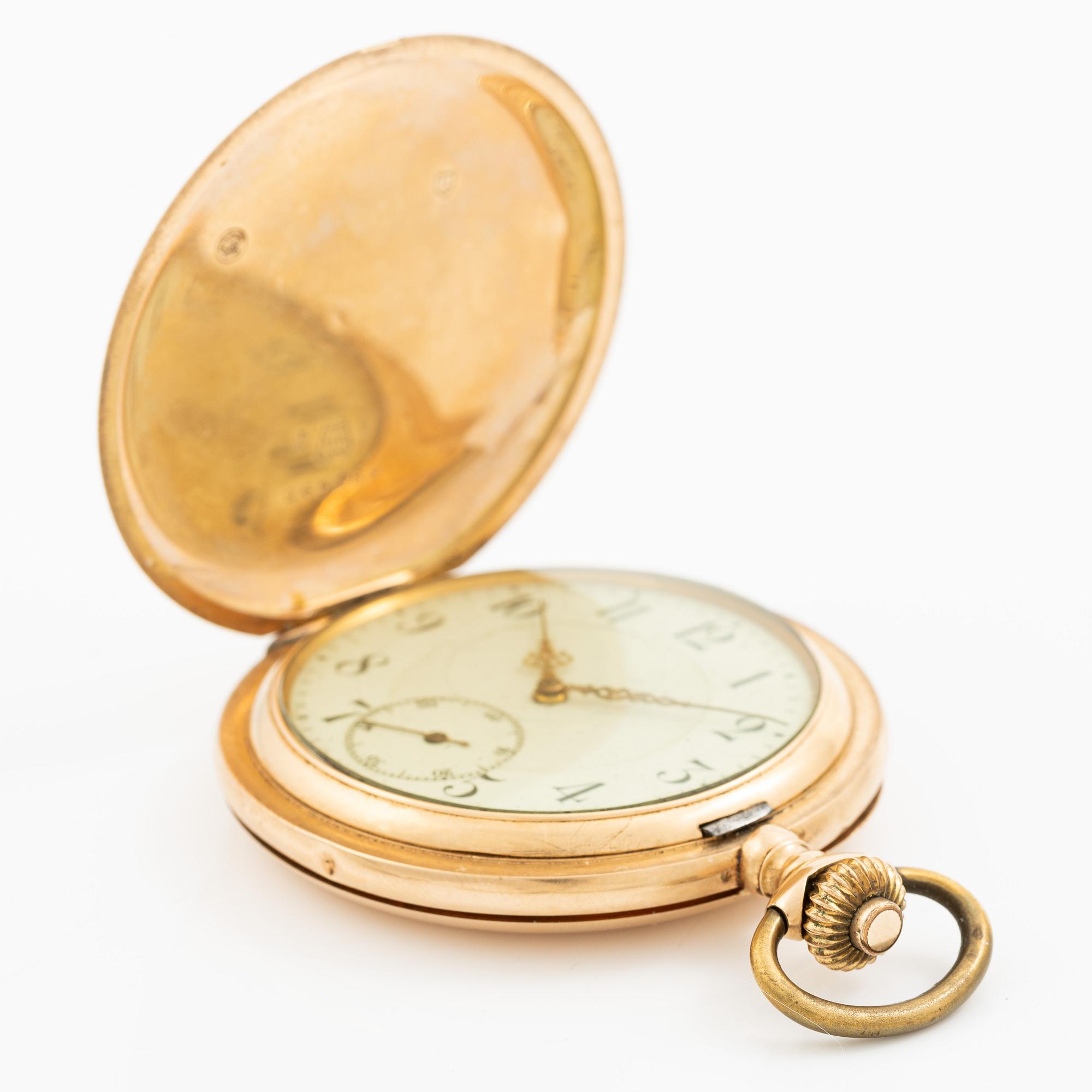 Pocket watch, 14K gold, hunter, 52.5 mm.
