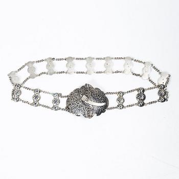 Belt/waistband and two brooches, silver, Russia 1896–1908.