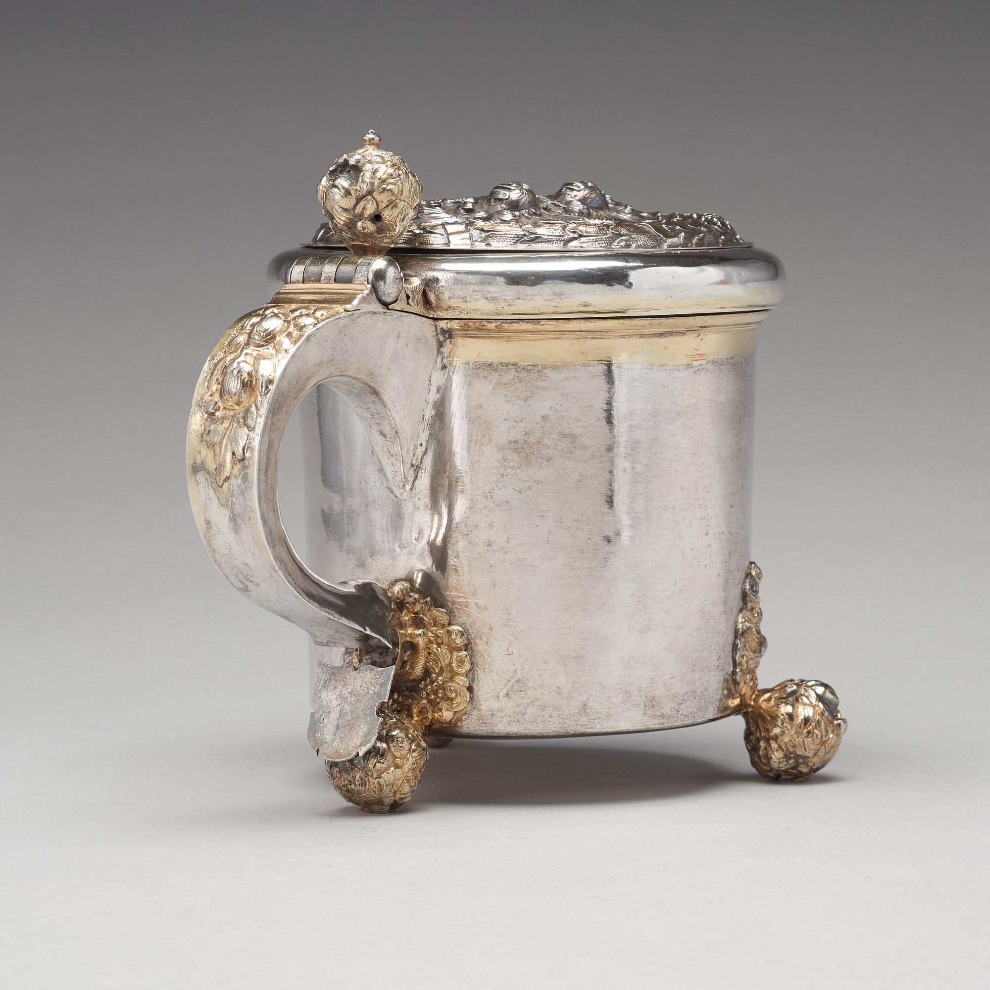 Johan Hansson Teelning, dryckeskanna, silver, (verksam i Norrköping 1661-1711), före 1700, barock.
