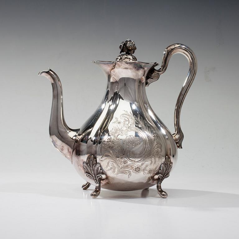 KAFFESERVIS, 3 delar, silver, Auran Kultasepät, Åbo 1915-1916. Tot. vikt ca 1290 g.