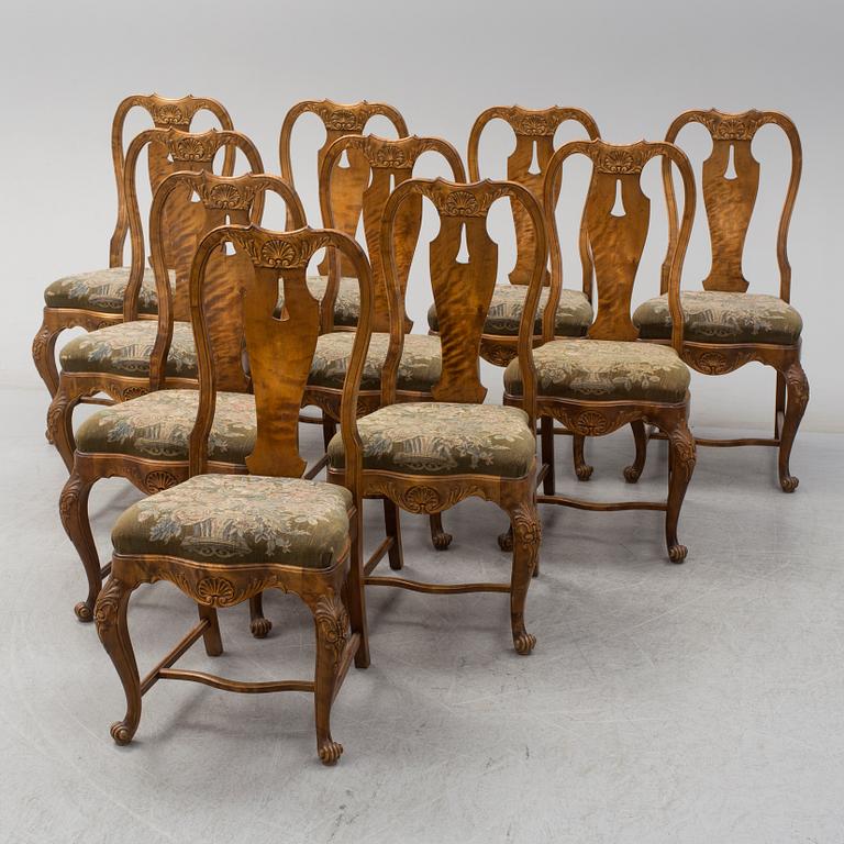 Ten rococo style chairs, early 20th century.