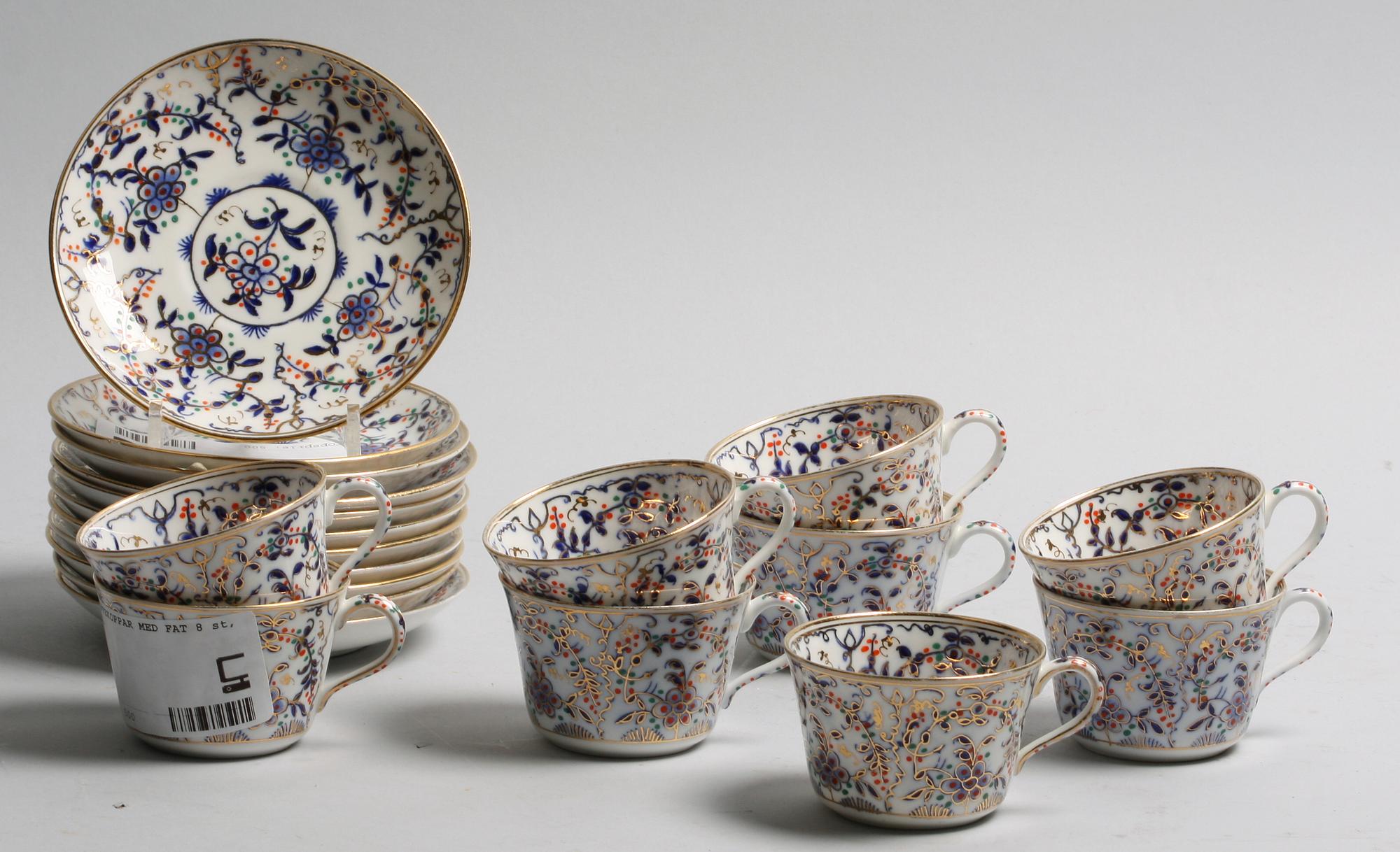 KAFFEKOPPAR MED FAT, 8 st, porslin, Rörstrand.