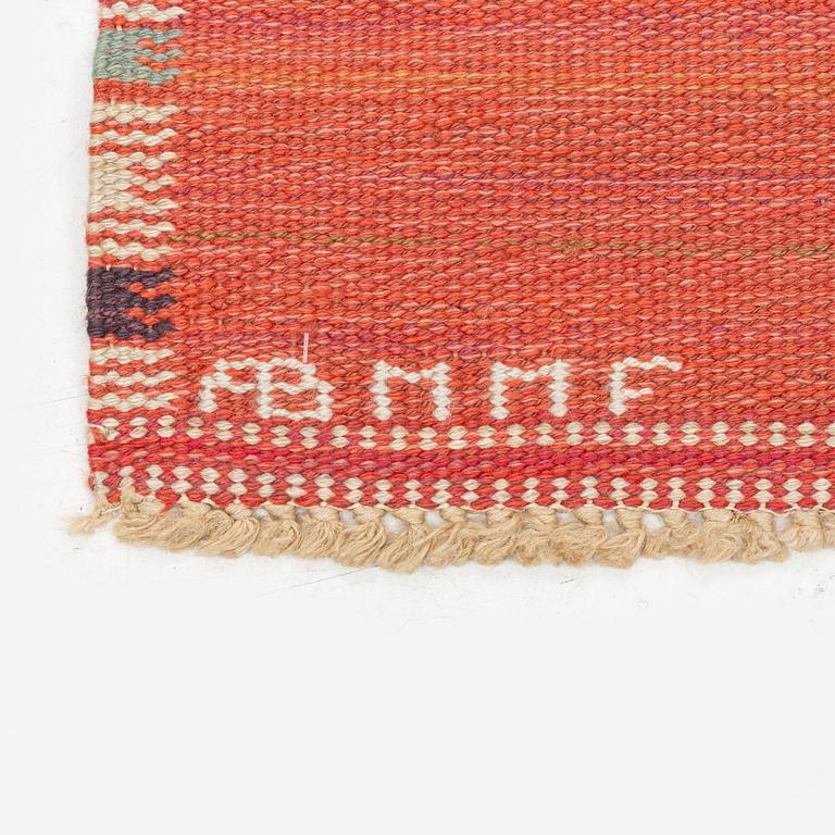 Barbro Nilsson, a carpet, 'Falurutan, röd Borås', rölakan, ca 214,5 x 149,5 cm, signed AB MMF BN.