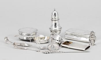 PARTI SILVER, 11 delar, bl a GEWE, Malmö, 1944. Tot vikt ca 431 g.