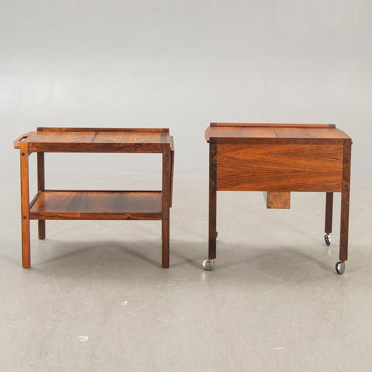 Bar trolley and side table, Jakaranda, Erik Gustavsson's Furniture Factory, 1960s.