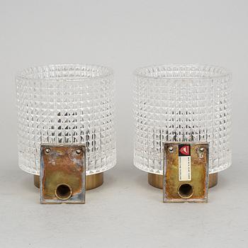 VÄGGLAMPOR, ett par, Carl Fagerlund, Orrefors, 1960-tal.