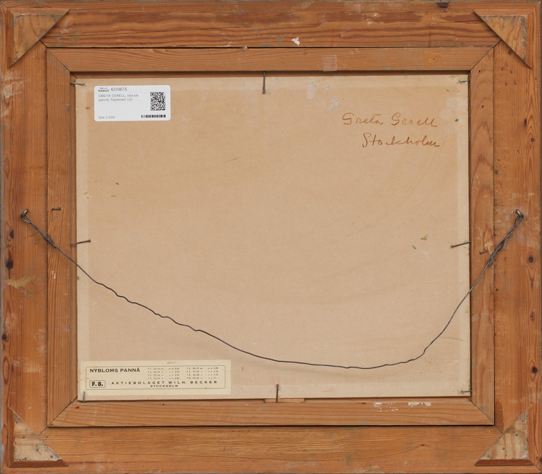 GRETA GERELL, olja på pannå. Signerad.