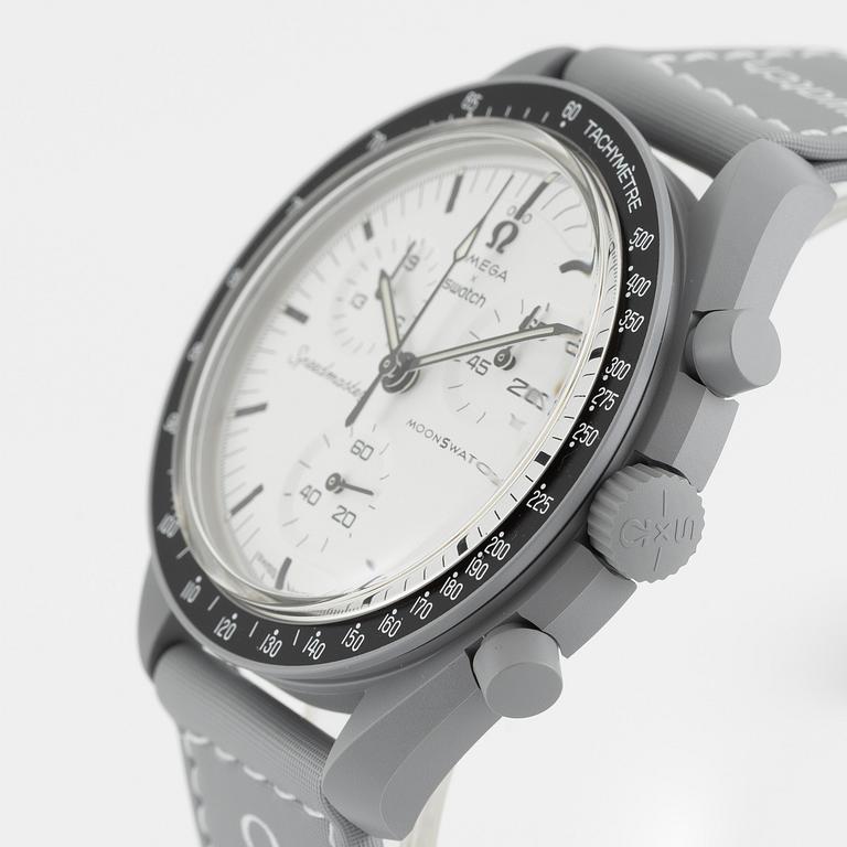 Swatch/Omega, MoonSwatch 1965, "No Reserve", chronograph, wristwatch, 42 mm.
