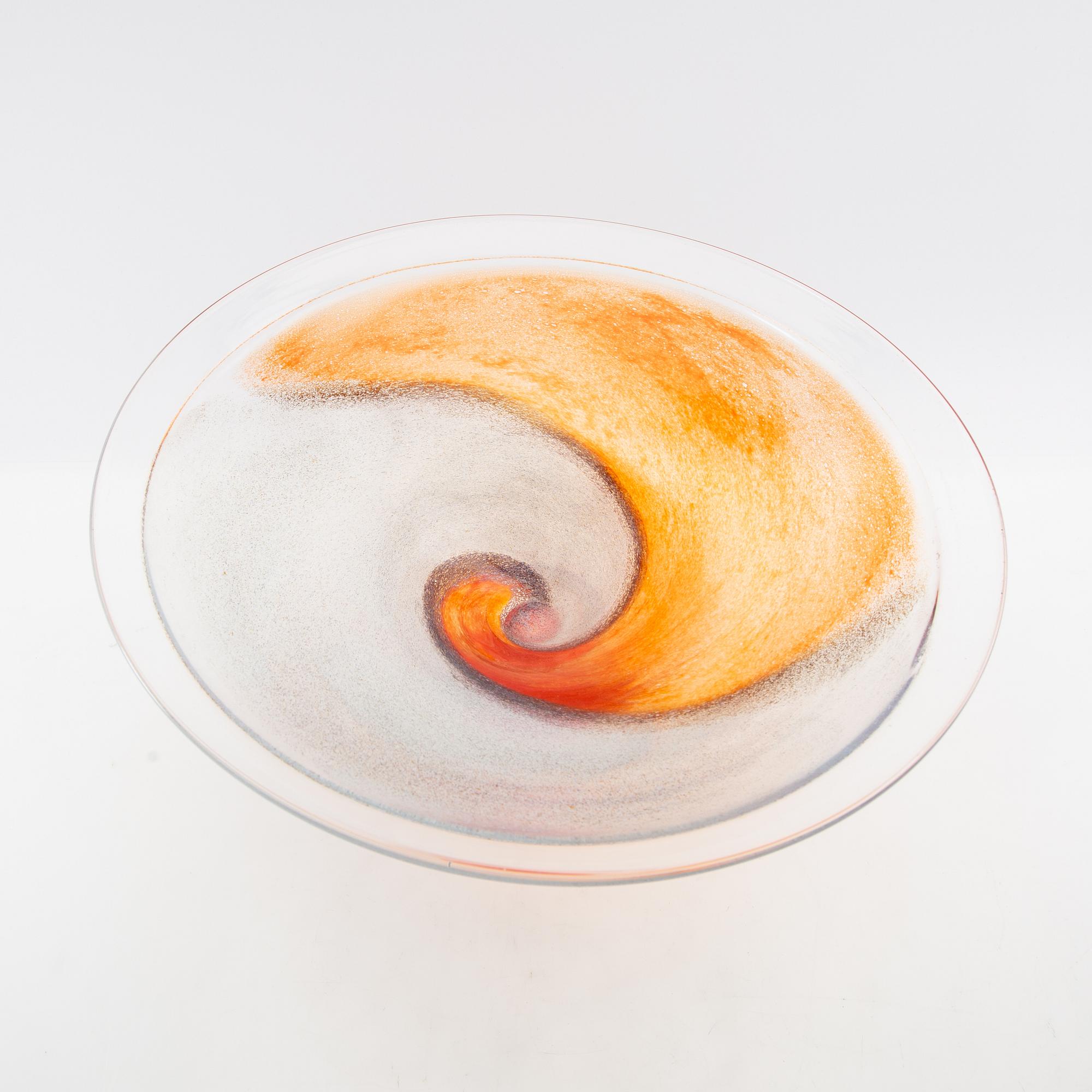 Kjell Engman, Footed bowl Kosta Boda signed glass.