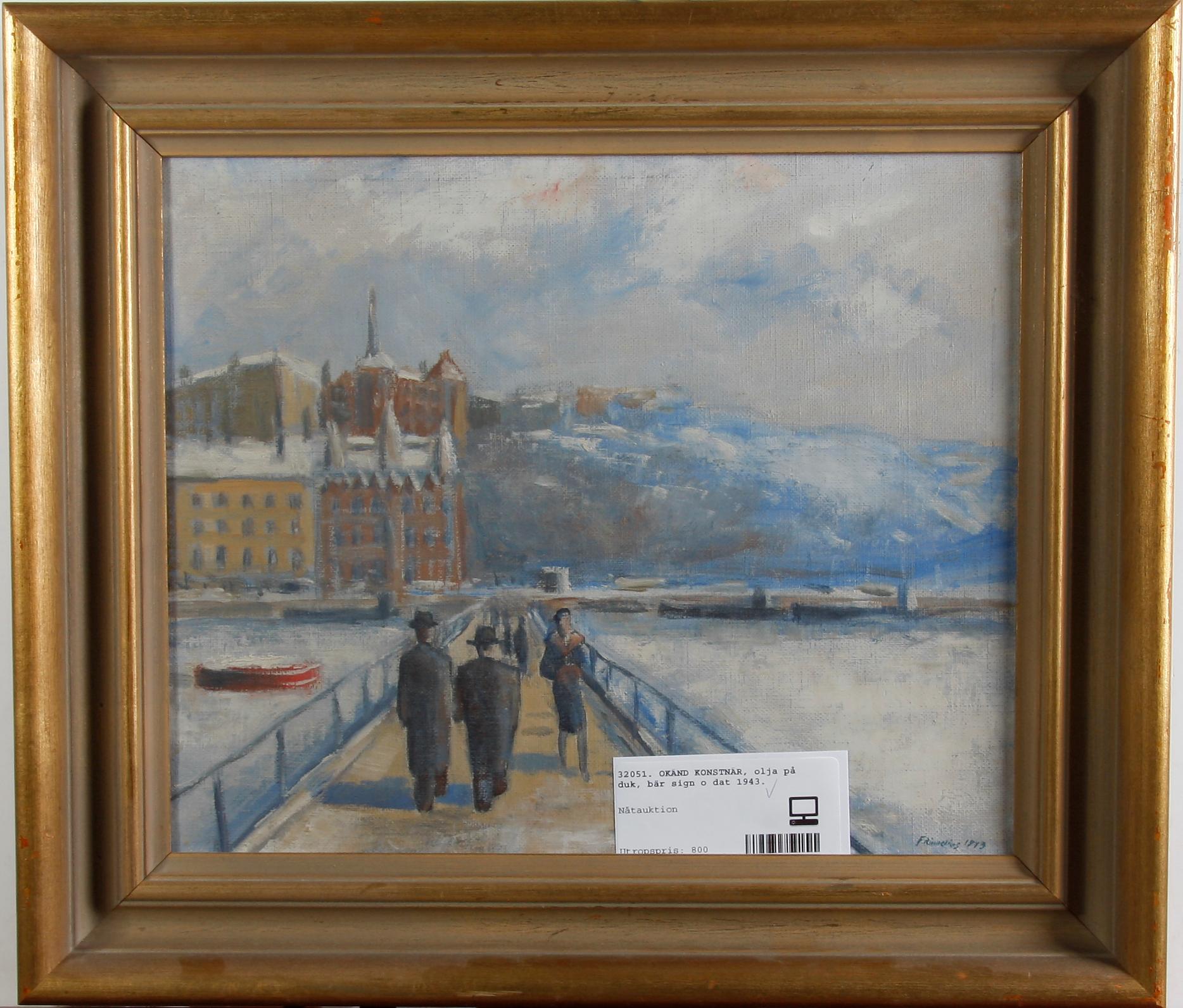 OKÄND KONSTNÄR, olja på duk, bär sign o dat 1943.