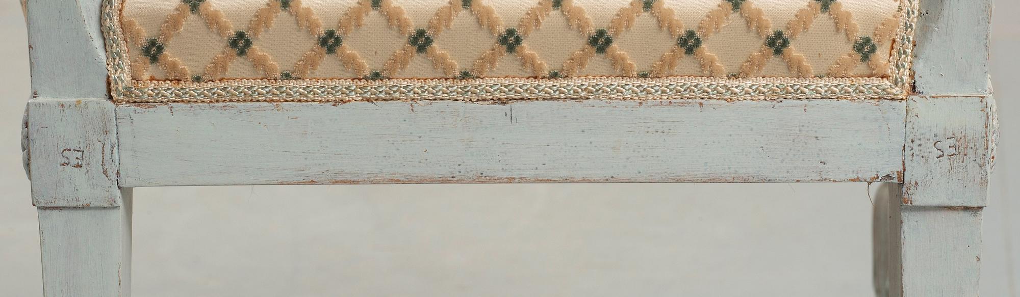 A pair of late Gustavian armchairs by E Ståhl, master 1794.