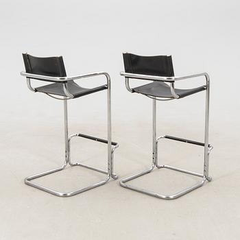 Bar stools, a pair from the late 20th century.