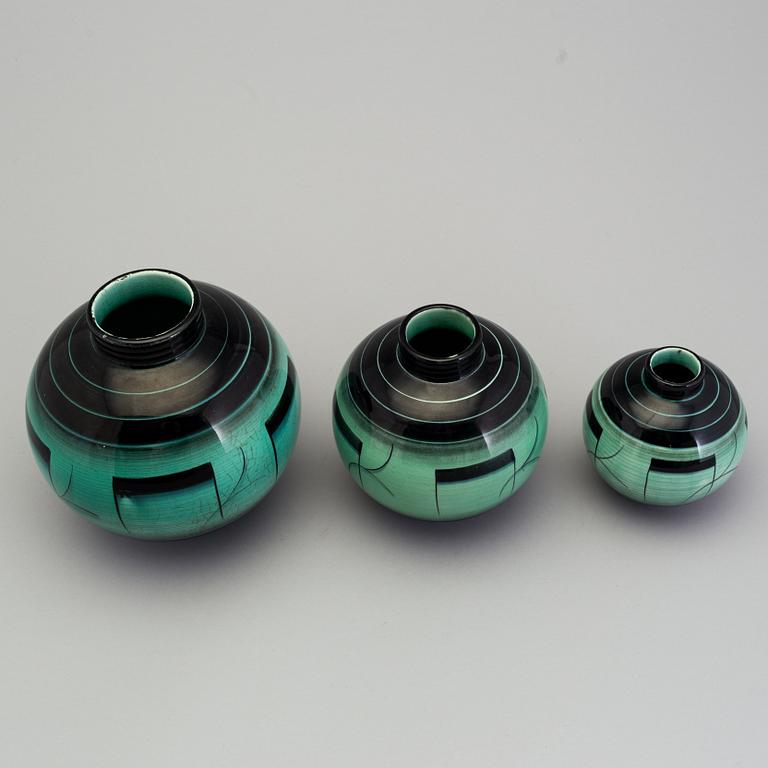 3 vases of the "V series", Ilse Claesson for Rörstrand, 1930´s.