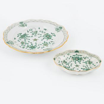 Seven pieces of 'Indische Malerei Grün' porcelain service, Miessen, 20th Century.