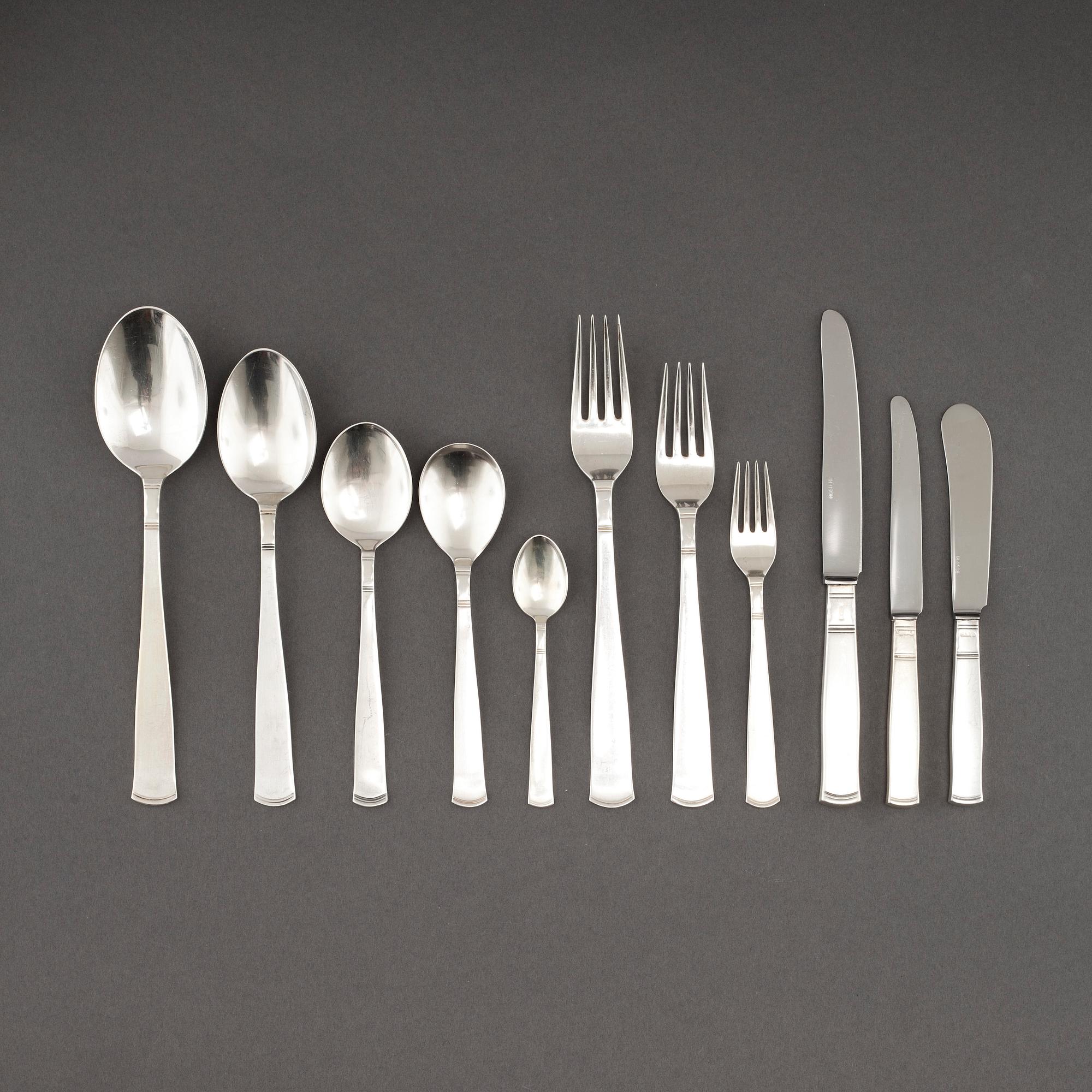 110 pieces of silver cutlery from GAB in Eskilstuna/Stockholm, model "Rosenholm", 1950s- 21th century.