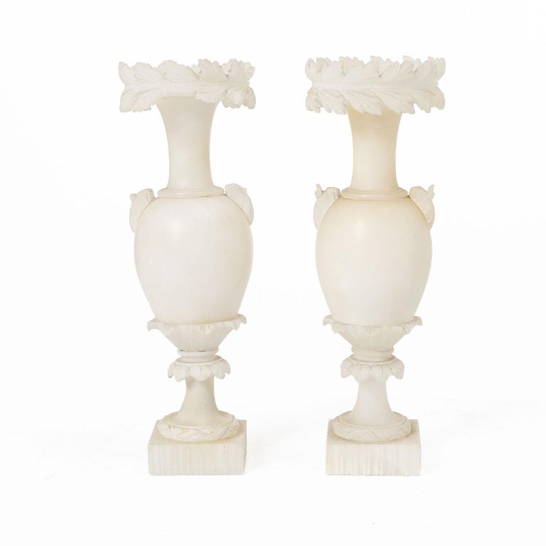 A pair of alabaster vases, Italy, circa 1900.