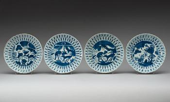 A set of eight blue and white kraak dishes, Ming dynasty, Wanli (1572-1620).