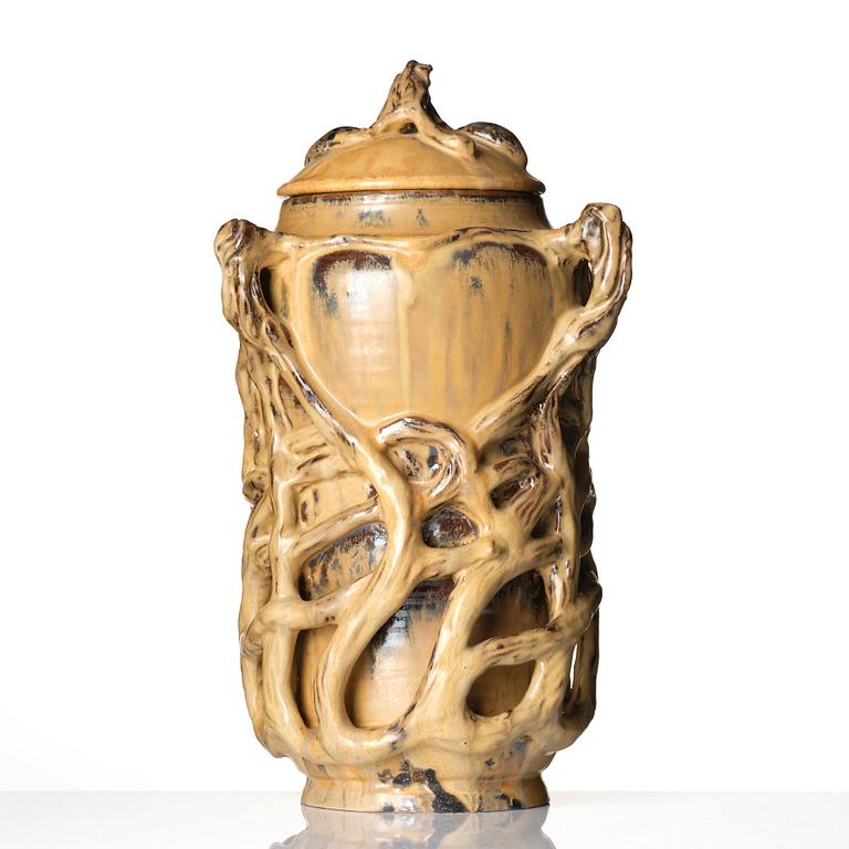 Nils Emil Lundström, an Art Nouveau glazed ceramic lidded jar, Rörstrand, Sweden, early 20th century.