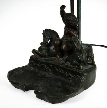 LÄSLAMPA, grönpatinerad metall,  Art nouveaustil, sign A Moreau, 1900-tal.