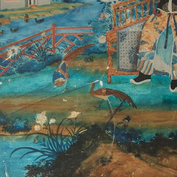 A Chinese Export mirror painting, Qing dynasty, 18th Century.