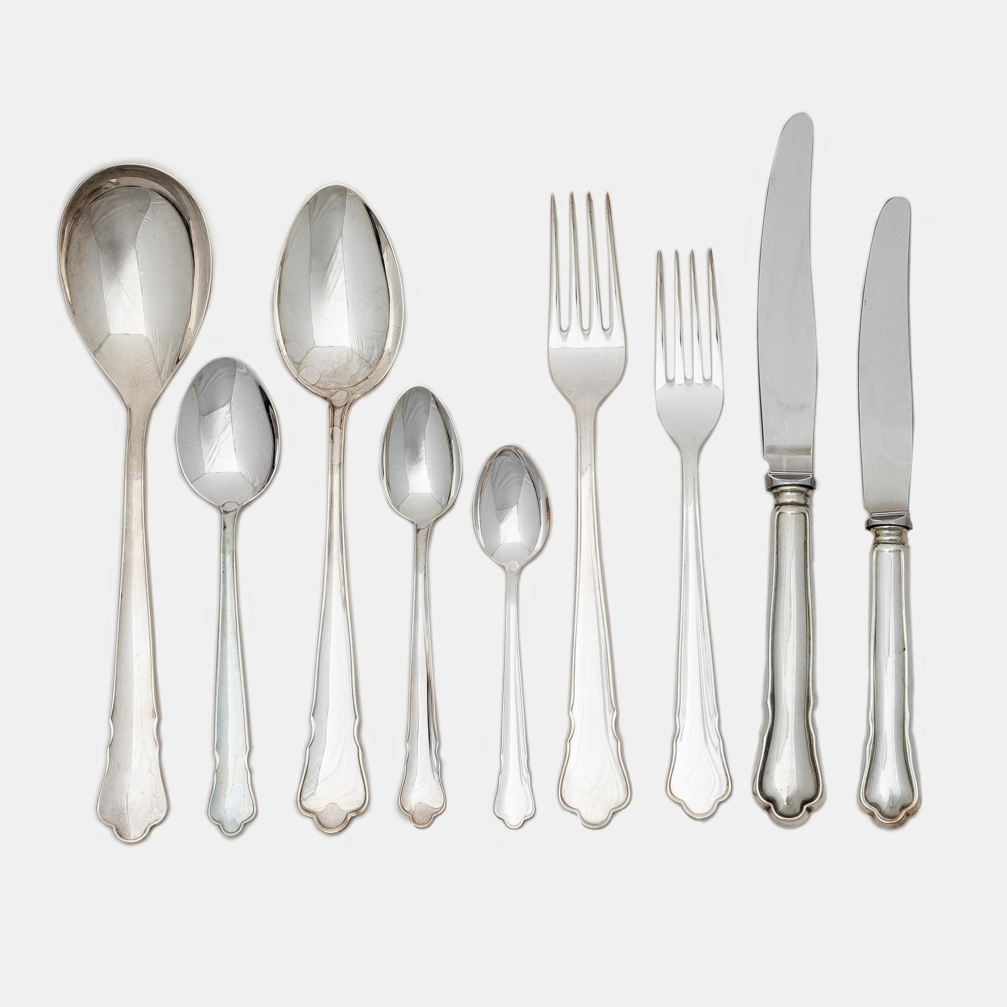 A Swedish silver cutlery set, 'Chippendale' pattern, Mema, GAB, some with year mark Eskilstuna 2010 ( 72 pieces).