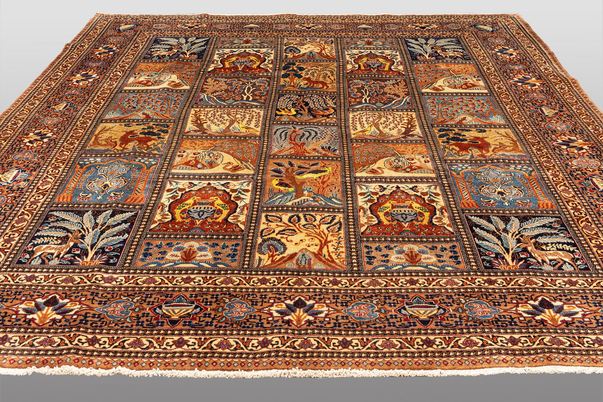 A carpet, Figural Kashmar, ca 373 x 298 cm.