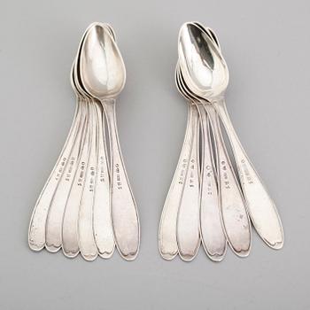 TESKEDAR, 11 st, silver, Barkander & Söhrling, Linköping 1856. Vikt ca 205 gram.