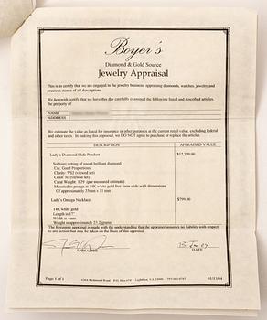 14K white gold solitaire diamond pendant.