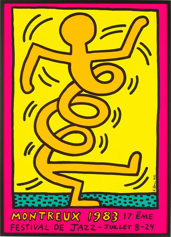 KEITH HARING, after. A 'Montreux 1983' silk screen poster, printed signature and date 83.