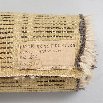 M Harström, MATTA. "Mörk konstruktion". Rya. 223 x 138,5 cm. M. Harström, Hemslöjden, Borås.